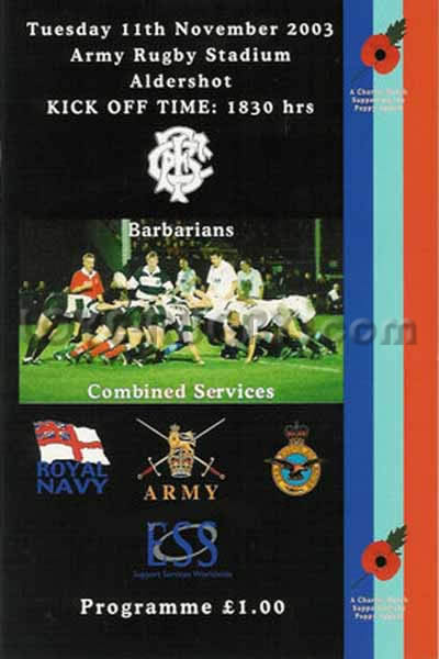 2003 Combined Services v Barbarians  Rugby Programme